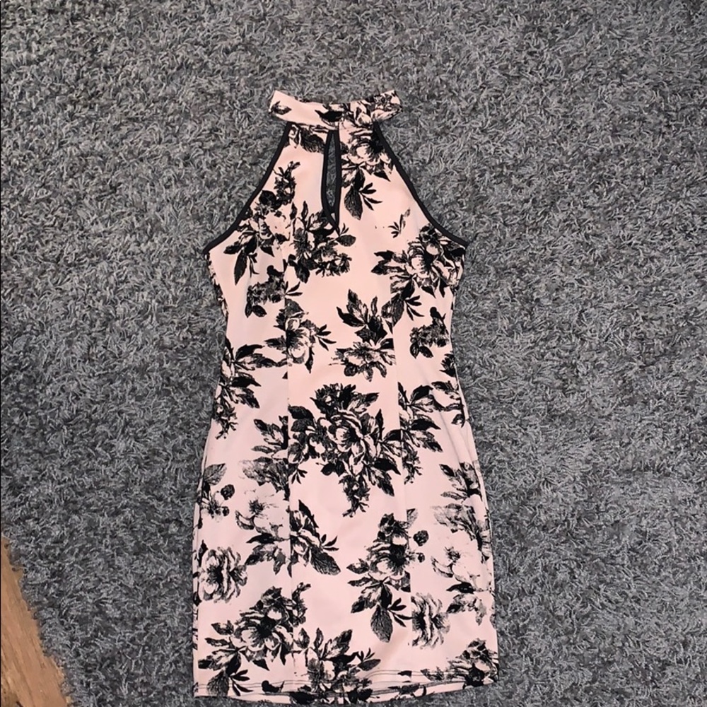 Black and pink floral mini dress